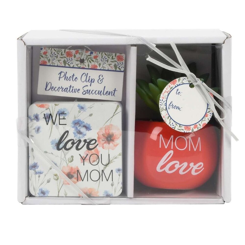 "Love You Mom" Succulent and Clippie Set, New-in-Box